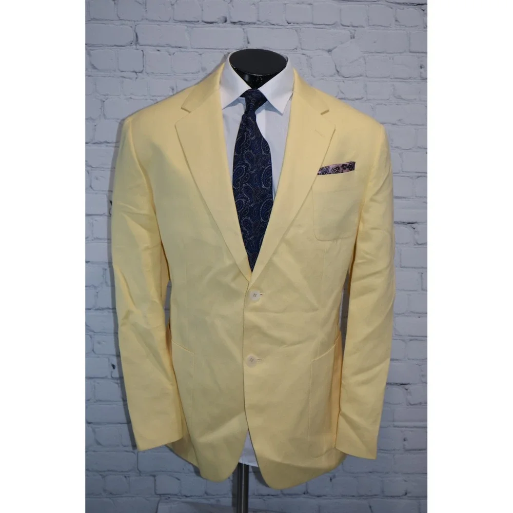 Banana Republic Summer Blazer Men 46L Slim Fit Linen Blend Two Button Sport Coat